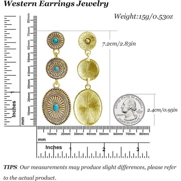 Western Turquoise Earrings Vintage Silver Gold Concho Boho Country Jewelry - Picture 6 of 7